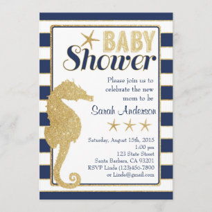 baby shower Invitation Beach Theme-Gold Seahorse Kaart