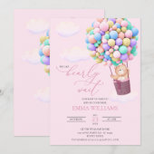 Baby shower Invitation Bear Boloons Bearly Wait! (Devant / Derrière)
