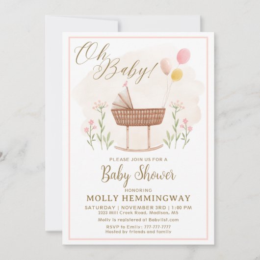Baby shower Invitation Bébé Fille (Devant)