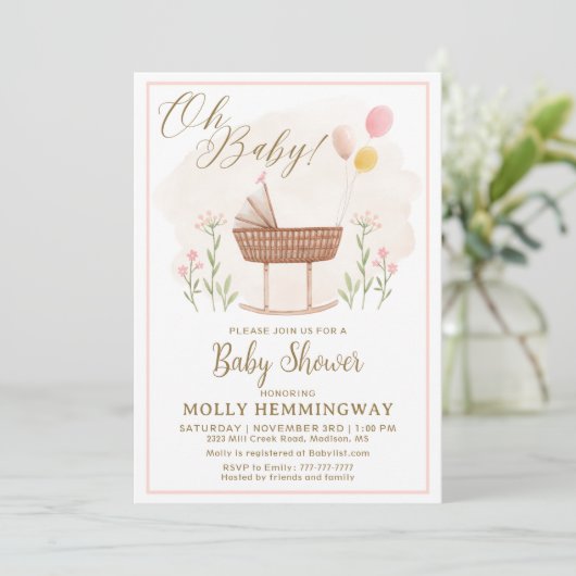 Baby shower Invitation Bébé Fille (Debout devant)