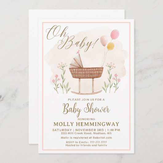 Baby shower Invitation Bébé Fille (Devant / Derrière)