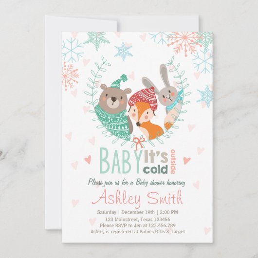 Baby shower invitation Bébé froid Dehors bois (Devant)