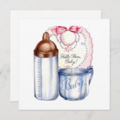 Baby Shower invitation bib, bottle and cup (Devant / Derrière)
