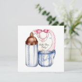 Baby Shower invitation bib, bottle and cup Kaart (Staand voorkant)