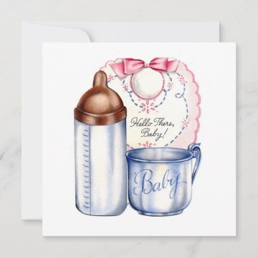 Baby Shower invitation bib, bottle and cup Kaart (Voorkant)