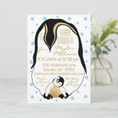 Baby shower Invitation Bleu Bébé et pingouins mama (Debout devant)