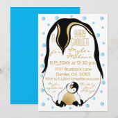 Baby shower Invitation Bleu Bébé et pingouins mama (Devant / Derrière)