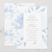 Baby shower Invitation Bleu Floral Aquarelle (Devant / Derrière)