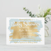 Baby shower Invitation Bleu/Or (Debout devant)