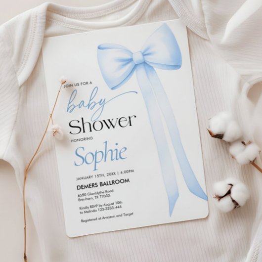 Baby shower Invitation Blue Coquette Bow