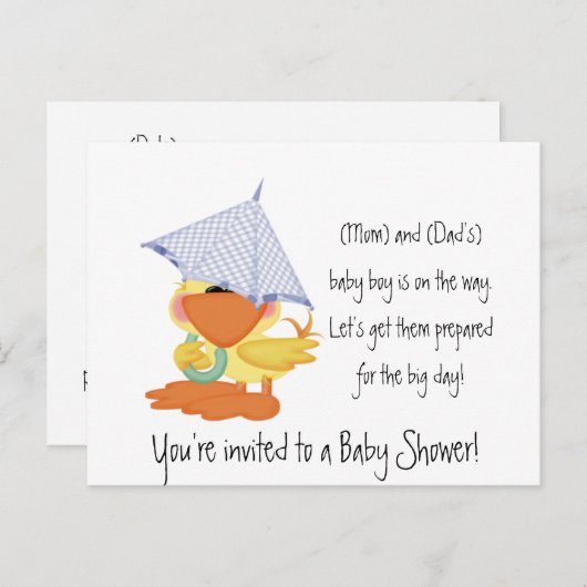 Baby shower Invitation-Blue Duck/Quackup Uitnodiging Briefkaart (Voorkant / Achterkant)