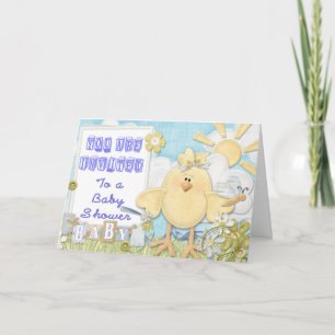 Baby shower Invitation Blue Little Chick