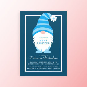 Baby shower   Invitation Blue Stripe Gnome
