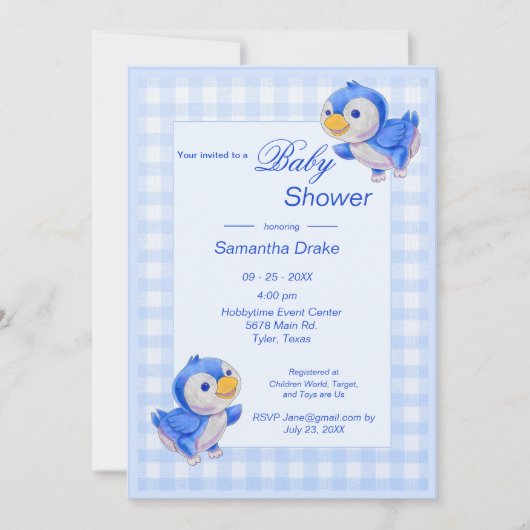Baby shower Invitation Bluebirds Kaart (Voorkant)