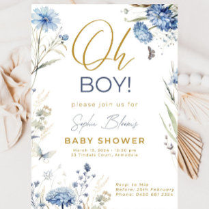 Baby shower Invitation Boy Blue Design Modèle Ba