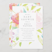 Baby shower Invitation Bright Floral Aquarelle (Devant / Derrière)