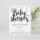 Baby shower Invitation Card, Black White & Gold (Debout devant)