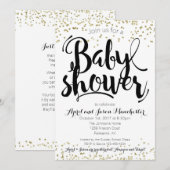 Baby shower Invitation Card, Black White & Gold (Devant / Derrière)