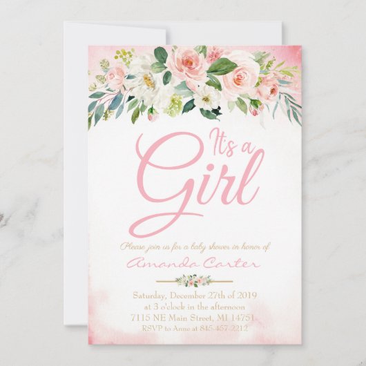 Baby shower invitation c'est un baby shower fille (Devant)
