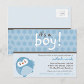 BABY SHOWER INVITATION :: c'est un hibou garçon 7 (Devant / Derrière)