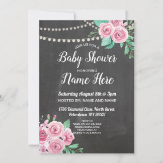 Baby shower Invitation Chalk Floral Roses Rose