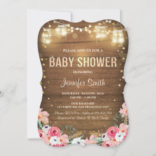 Baby shower invitation Coed Rustic Floral Garden (Devant)