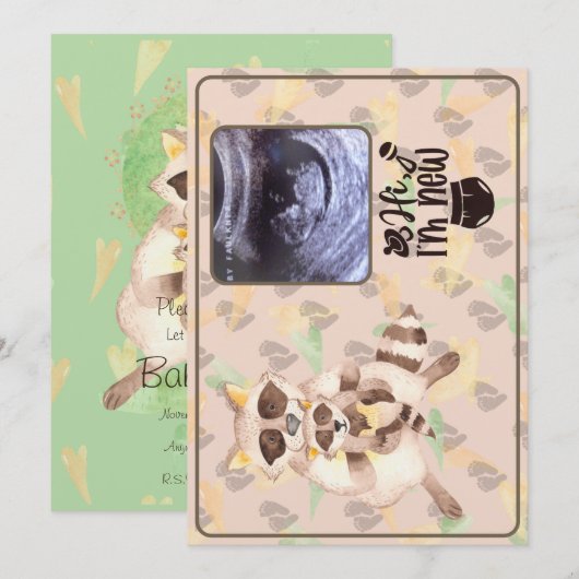 Baby Shower Invitation Custom Photo Raccoons Brown Kaart (Voorkant / Achterkant)