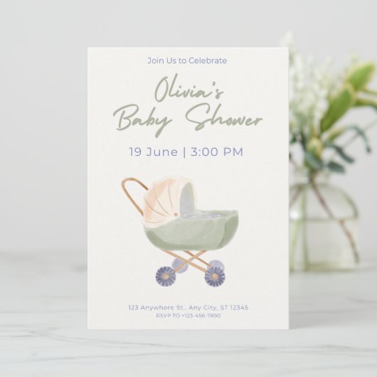 Baby Shower Invitation Cute Bear Theme (Debout devant)