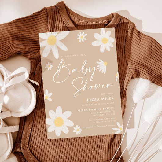 Baby shower Invitation Daisy Beige