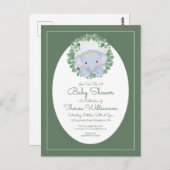 Baby Shower | Invitation de carte postale éléphant (Devant / Derrière)