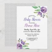 Baby shower Invitation de fleurs violettes Lilac (Devant / Derrière)