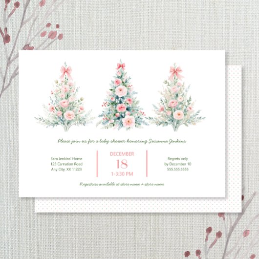 Baby shower Invitation de Noël rose vif