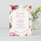 Baby shower Invitation de Peonies de Bourgogne ros (Debout devant)