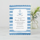 Baby shower. Invitation de yacht d'ancrage bleu (Debout devant)