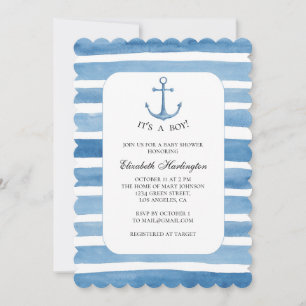Baby shower. Invitation de yacht d'ancrage bleu