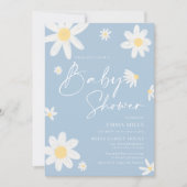 Baby shower Invitation Dusty Blue Daisy Kaart (Voorkant)