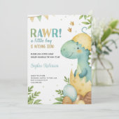 Baby shower invitation featuring a dinosaur  (Debout devant)