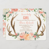 Baby shower invitation fille Antler boho rustique (Devant / Derrière)
