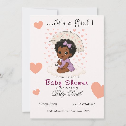 Baby shower invitation fille noire bouchée (Devant)