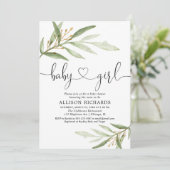 Baby shower invitation fille simple vert moderne (Debout devant)