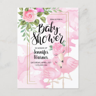 Baby shower   Invitation Flamant rose d'aquarelle 