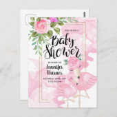 Baby shower | Invitation Flamant rose d'aquarelle  (Devant / Derrière)