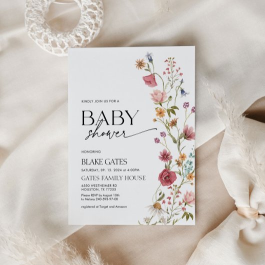 Baby shower Invitation Fleur sauvage aquarelle