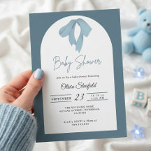 Baby Shower Invitation for Boy – Blue Bow, Modern