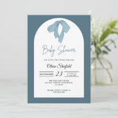 Baby Shower Invitation for Boy – Blue Bow, Modern Kaart (Staand voorkant)
