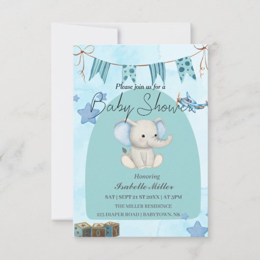Baby Shower Invitation for Boy –Customizable (Devant)