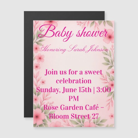 Baby shower invitation for girl magnetische uitnodiging (Voorkant / Achterkant)