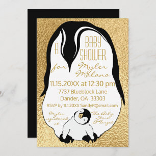 Baby shower Invitation Gold Baby & Mama Pinguïns Kaart