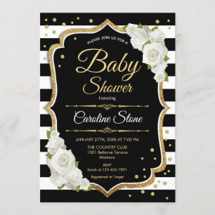 baby shower Invitation Gold Black White Kaart