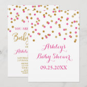 baby shower Invitation Gold Pink Fuchsia Confetti Kaart (Voorkant / Achterkant)